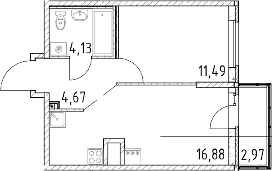 1-комнатная квартира 37.17 м², 12/23 эт., ЖК «Город Первых»
